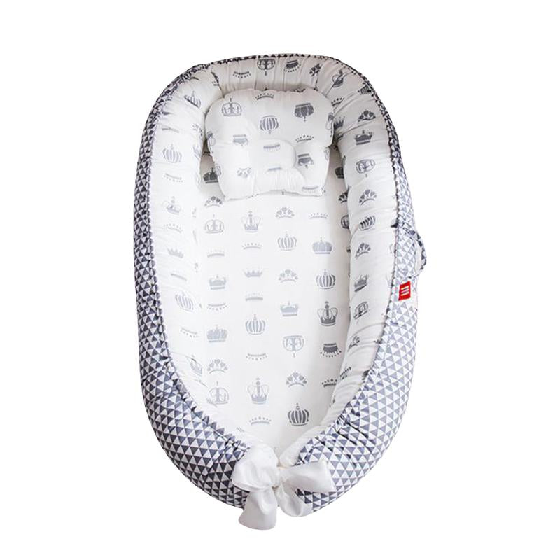 Baby Bed, Foldable Washable Floral Print Baby Cot with Pillow