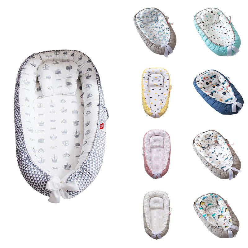 Baby Bed, Foldable Washable Floral Print Baby Cot with Pillow