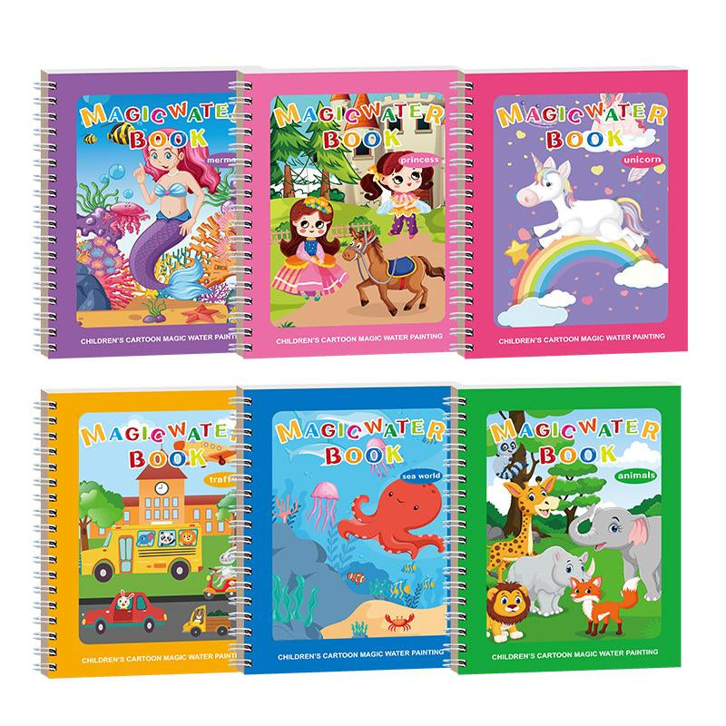 3/6 Pack Reusable Water Coloring Book for Toddlers,Doodle Paint with Water,Mess-Free Coloring Book,Portable Educational Drawing Toy Gifts,Magic Water Painting Book with Pen,Painting Board Activity Books,Travel Toys for Kids,Suitable for 3-6 Years Old
