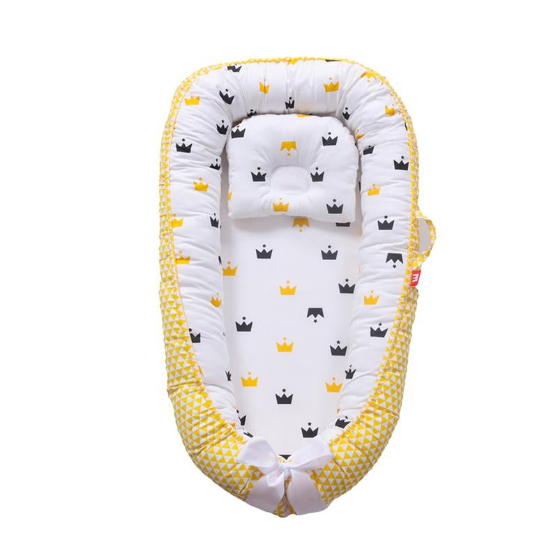 Baby Bed, Foldable Washable Floral Print Baby Cot with Pillow