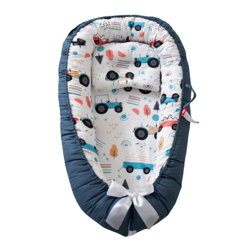 Baby Bed, Foldable Washable Floral Print Baby Cot with Pillow