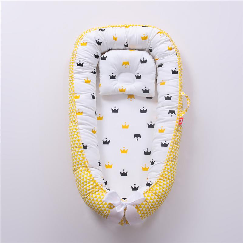 Baby Bed, Foldable Washable Floral Print Baby Cot with Pillow