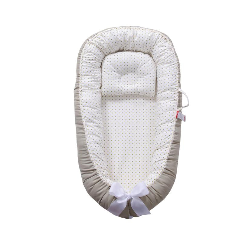 Baby Bed, Foldable Washable Floral Print Baby Cot with Pillow