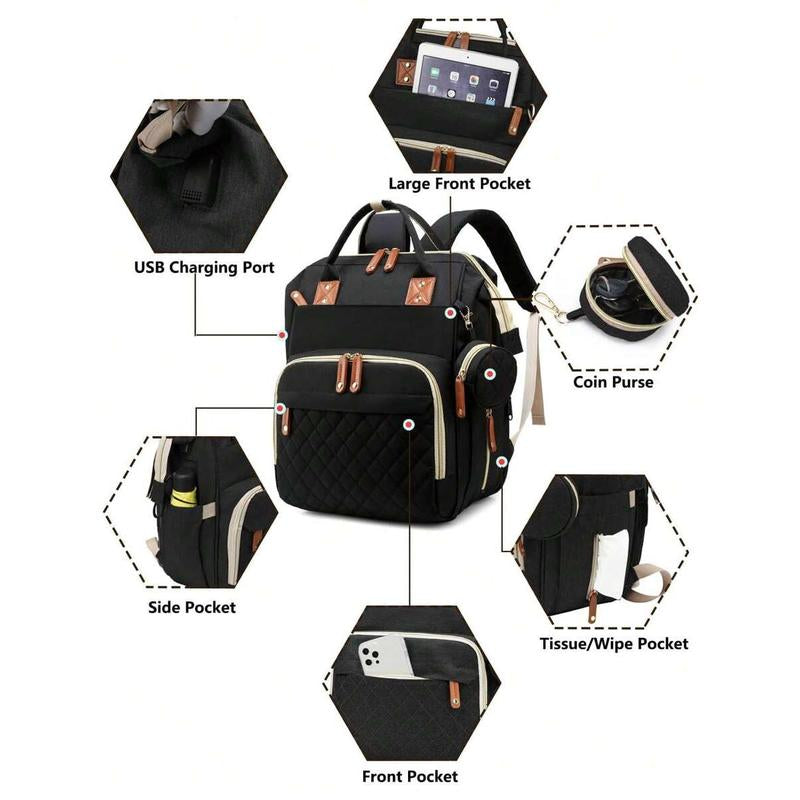 1Pc Baby Diaper Bag Backpack with Changing Station, Multifunction Portable Waterproof Large Capacity Travel Baby Changing Bags, Baby Stuff Organizer , Baby Registry Search, Baby Diaper Bags for Boys & Girls, Baby Shower Gifts, Newborn Baby Essential Gifts