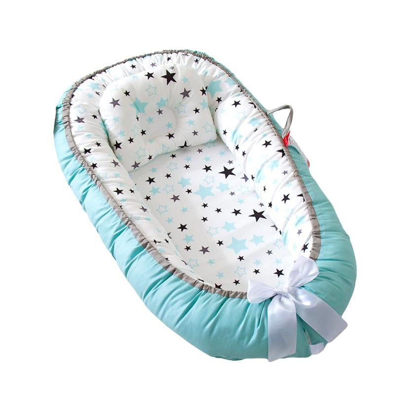 Baby Bed, Foldable Washable Floral Print Baby Cot with Pillow