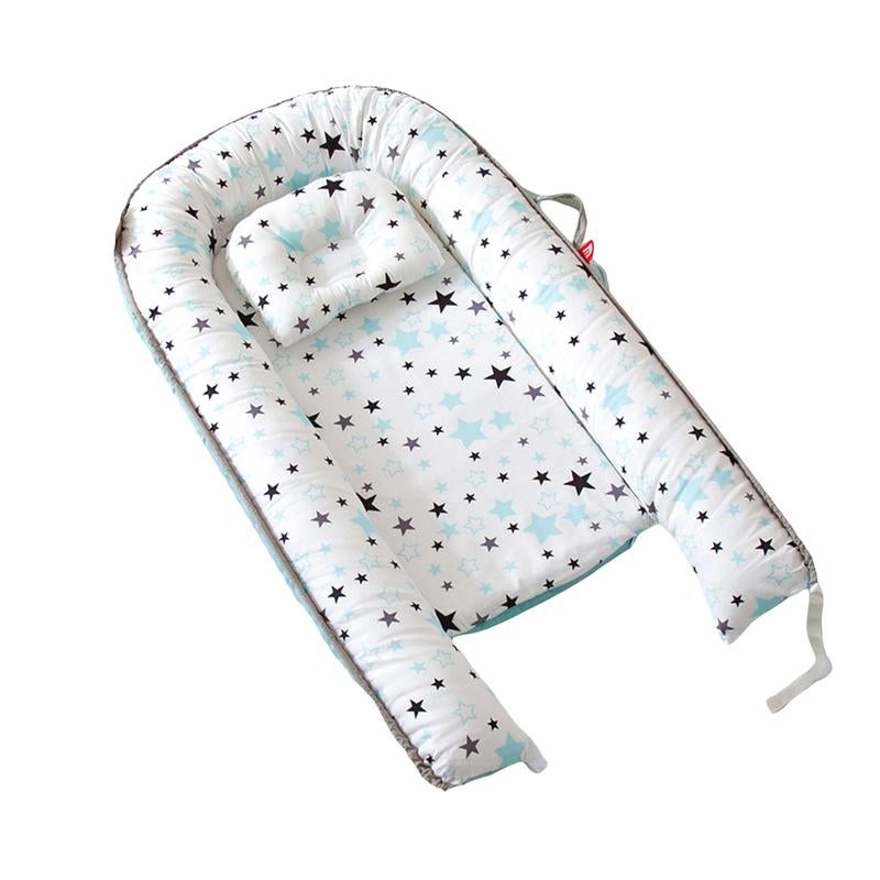 Baby Bed, Foldable Washable Floral Print Baby Cot with Pillow