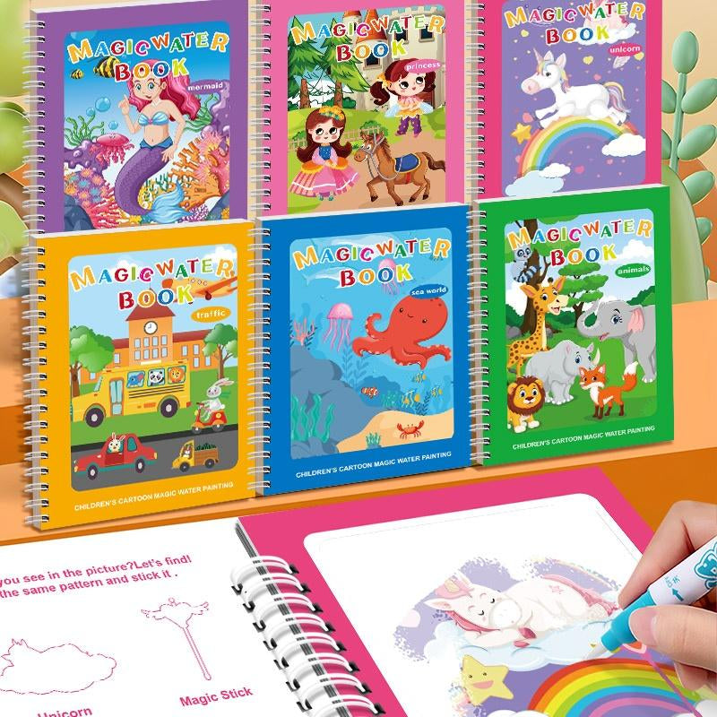 3/6 Pack Reusable Water Coloring Book for Toddlers,Doodle Paint with Water,Mess-Free Coloring Book,Portable Educational Drawing Toy Gifts,Magic Water Painting Book with Pen,Painting Board Activity Books,Travel Toys for Kids,Suitable for 3-6 Years Old