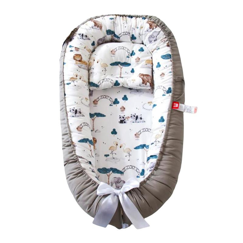 Baby Bed, Foldable Washable Floral Print Baby Cot with Pillow