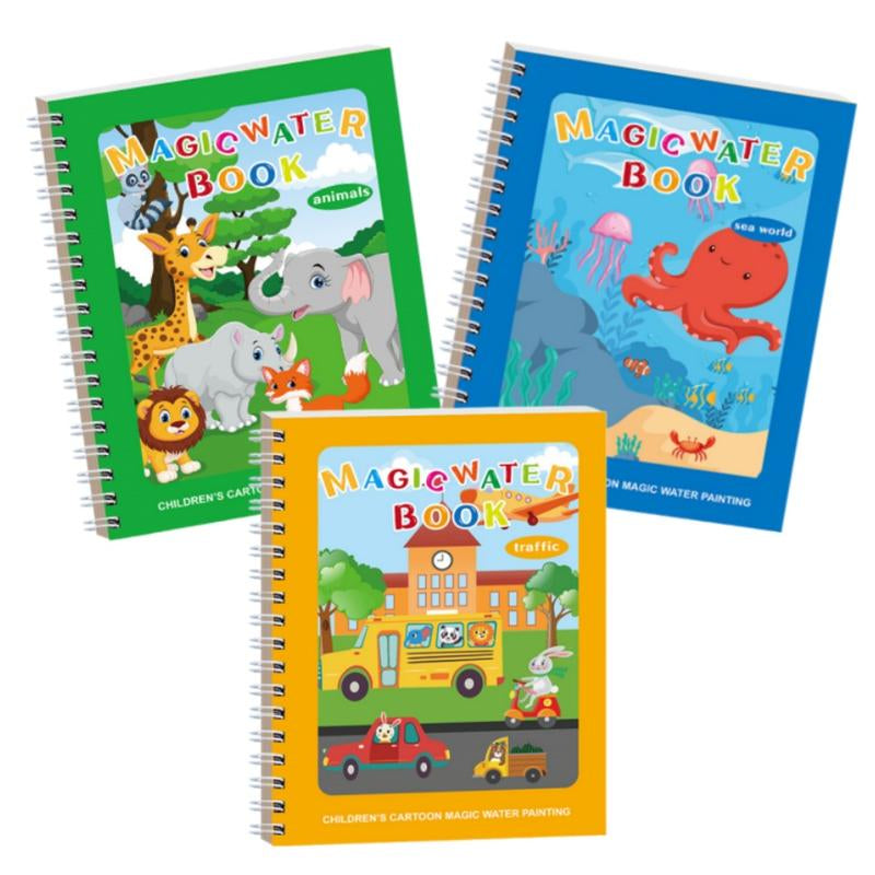 3/6 Pack Reusable Water Coloring Book for Toddlers,Doodle Paint with Water,Mess-Free Coloring Book,Portable Educational Drawing Toy Gifts,Magic Water Painting Book with Pen,Painting Board Activity Books,Travel Toys for Kids,Suitable for 3-6 Years Old
