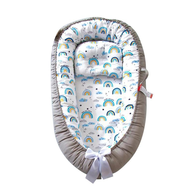 Baby Bed, Foldable Washable Floral Print Baby Cot with Pillow