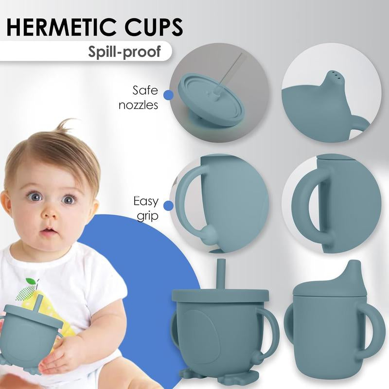 11 PCS Silicone Baby Feeding Set with Pacifier - Baby Led Weaning Supplies - Baby Spoons, Suction Bowl - Plate - Baby Utensils Set - Silicone Feeding Set for Baby First Foods