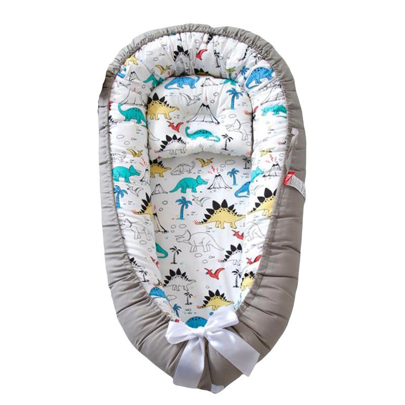 Baby Bed, Foldable Washable Floral Print Baby Cot with Pillow
