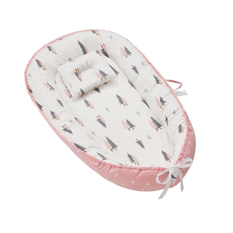 Baby Bed, Foldable Washable Floral Print Baby Cot with Pillow