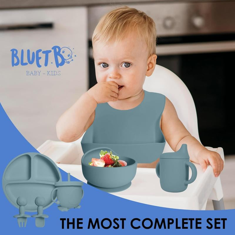11 PCS Silicone Baby Feeding Set with Pacifier - Baby Led Weaning Supplies - Baby Spoons, Suction Bowl - Plate - Baby Utensils Set - Silicone Feeding Set for Baby First Foods