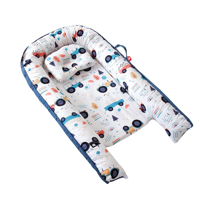 Baby Bed, Foldable Washable Floral Print Baby Cot with Pillow